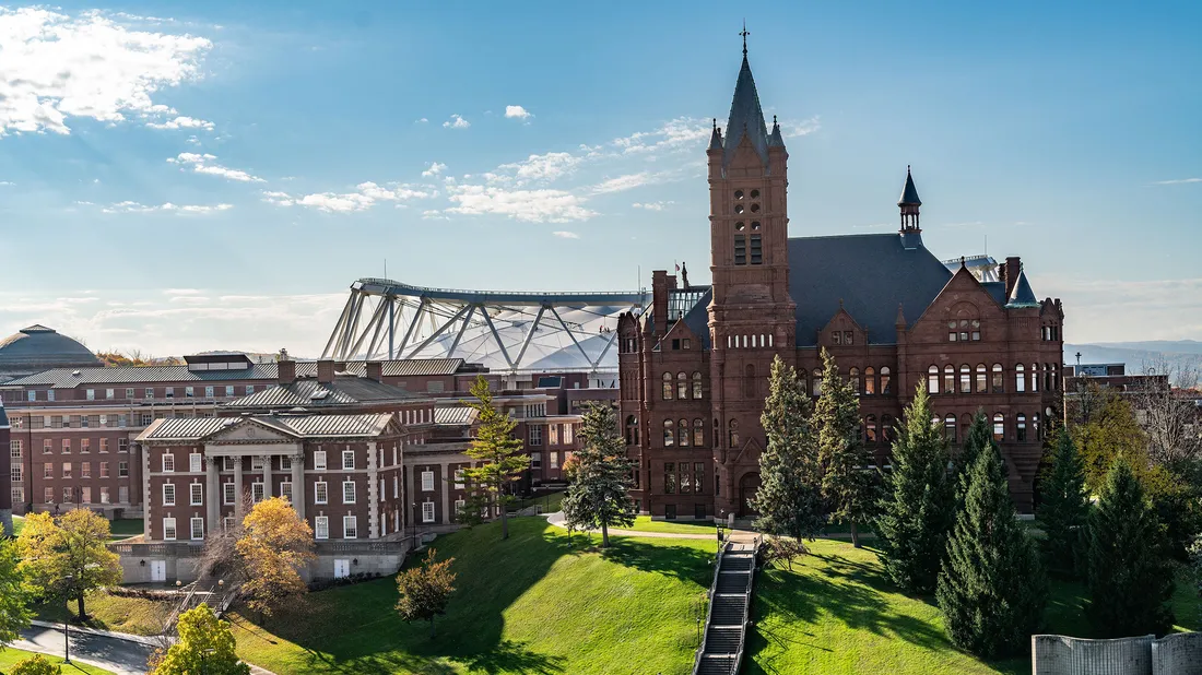 An aerial view of campus.